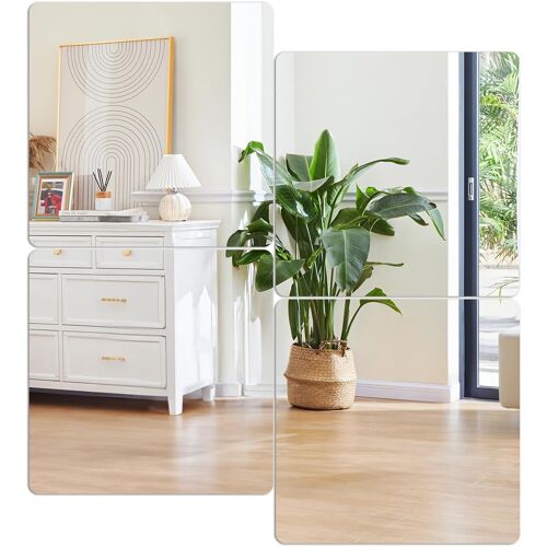 KALANKA-4 Pièces Miroir a Coller Sur Porte Placard, Miroir Autocollant 30x30 cm, Acrylique Pleine Longueur Mural Adhesif, Grand Bricolage Décoration Murale Cadre, pour Salle de Bain, Chambre, Salle d