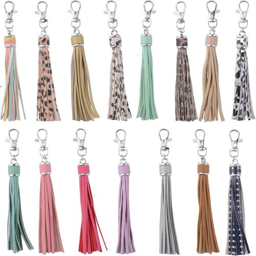 Kalanka-Lot De 15 Pendentifs En Simili Cuir, Pompons Colorés En Similicuir Avec Boucle De Homard Argenté, Porte-Clés À Faire Soi-Même Et Sac Artisanal Fournitures De Décoration
