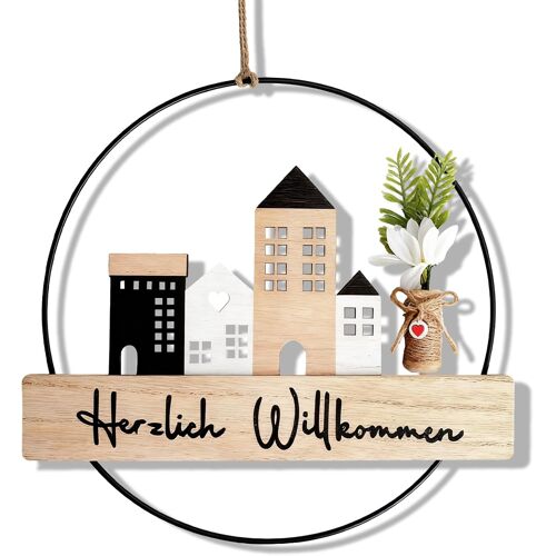 Kalanka-Couronne De Porte Bienvenue - Pancarte Bienvenue Porte En Bois 20cm, Légère Décoration Porte Extérieure Pour Plaque Bienvenues, Couronne Décorative Toute L¿Année Pour Maison, Jardin Et Idée C