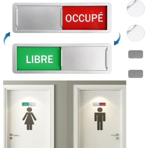 KALANKA-Panneaux de Porte LIBRE/OCCUPÉ avec 2 Adhésives Rondes, 17,7x5.2cm Enseigne Coulissante Magnétique Libre/Occupé Signe, Enseignes Décoratives d¿argent pour Réunion Toilettes École Bureaux WC