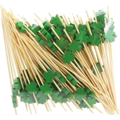 KALANKA-Lot de 100 brochettes à cocktail porte-bonheur en forme de trèfle - 12 cm - Décoration de cocktail - Pour la Saint Patrick