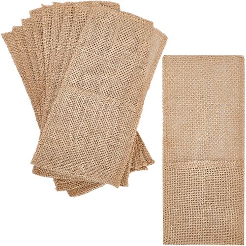 KALANKA-10 pochette Porte-Ustensiles en Toile de Jute de 10x22 cm Fourchette Serviette Argenterie Sac à Couverts Pochette Naturelle Vintage pour Fête de Mariage Vaisselle Décoration Cadeau de Ferme