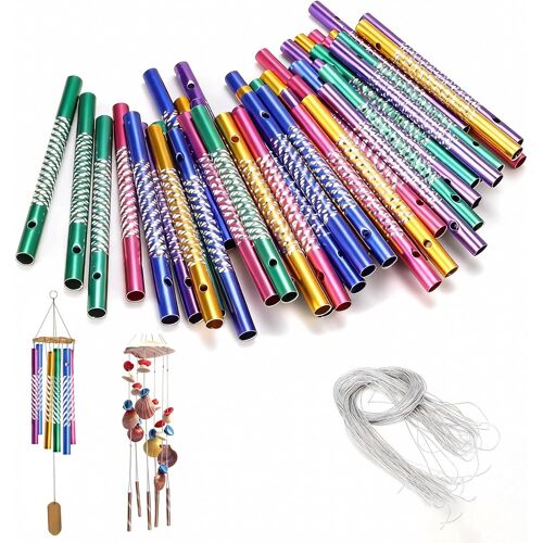 KALANKA-50 Pièces Carillon à Vent Couleur, Carillons Éoliens Exterieur, Carillon à Vent Personnalisé, avec 20 Fils e 50 Tubes Aluminium Sonores, pour Décoration Jardin, Halloween, Anniversaire