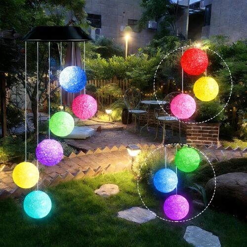 KALANKA-Carillon éolien Solaire pour extérieur, Changement de Couleur Portable Cristal étanche Carillon éolien Solaire à LED pour la décoration de Jardin, Cadeaux pour la fête des mères, Noël