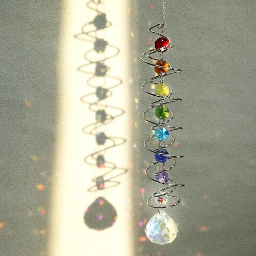 KALANKA-Attrape-soleil en cristal décoratif - Multicolore - Attrape-soleil suspendu avec double spirale - Carillon éolien - Pour fenêtre, maison, jardin, fête, mariage