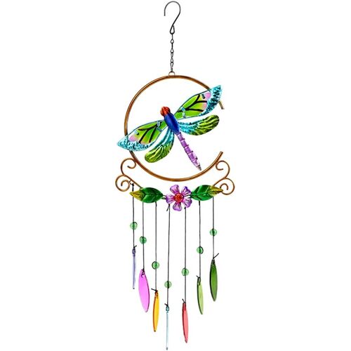 KALANKA-Libellule Wind Chime 7 Colors Glass Pendant,Cloches éoliennes Jardin Extérieur, pour la décoration intérieure extérieure Convient pour la décoration de jardin à la maison