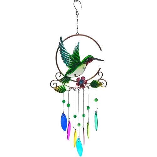 KALANKA-Sonnette éolienne Colibri 7 Couleurs Pendentif en Verre, Intérieur Décorations pour Cours Cloches Éoliennes Commémoratives pour les Mères Jardin Patio Cour Décorations pour la Maison