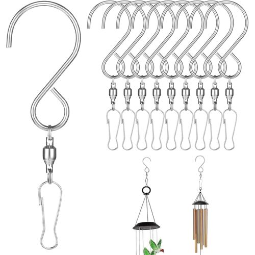 KALANKA-Sculptures cinétiques à vent Lot de 10 crochets pivotants à 360 degrés en acier inoxydable et pinces pour carillons éoliens, mangeoires, cages à oiseaux, cloches de jardin et articles de fête