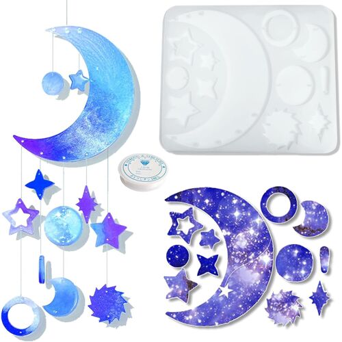 KALANKA-Kit de Moulage en Silicone pour Carillon Éolien en Forme de Lune et d'Étoile, Moule en Résine Époxy pour Décoration de Clochette à Vent, Décoration de Jardin Faite Maison