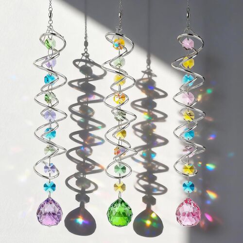 KALANKA-Lot de 3 carillons éoliens en cristal attrape-soleil double spirale attrape-soleil en cristal multicolore pour fenêtre, maison, jardin, fête, mariage