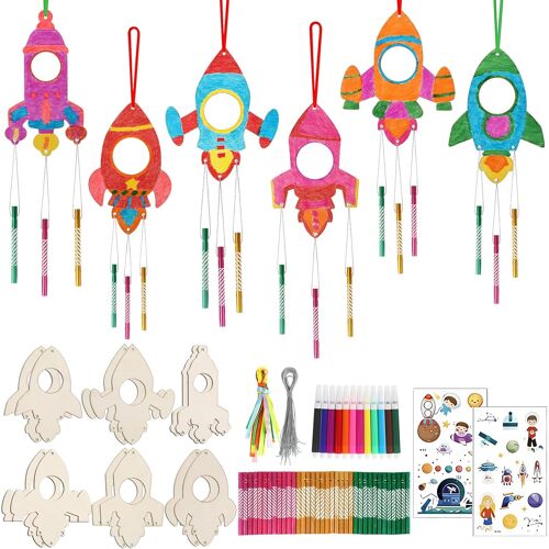 KALANKA-Lot de 12 carillons éoliens pour enfants, carillons éoliens, carillons éoliens, carillons sonores en bois à peindre, bricolage, espace, anniversaire d'enfant, bricolage pour garçons et filles