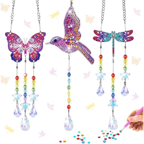 Kalanka-Diamant Peinture Carillon À Vent, Lot De 3 Carillon Éolien Kits D'art Diamant À Suspendre, Carillon De Vent Peinture Diamant, Peintures Diamant Attrape-Soleil, Pour Jardin Maison Décoration