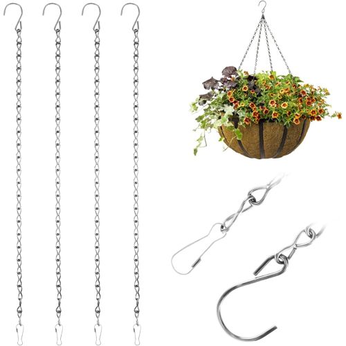 Kalanka-Lot De 4 Chaînes Suspendues Avec Crochets - 50 Cm - Chaîne En Métal Noir - Pour Mangeoire À Oiseaux, Mangeoire Pour Oiseaux Sauvages, Lanternes, Tableau De Billard, Carillons Éoliens (Argenté