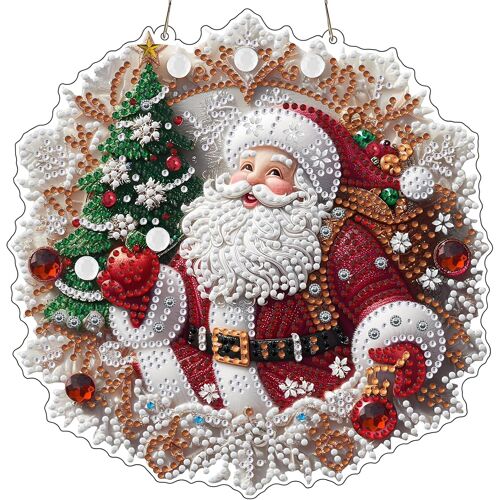 Kalanka-Noël Diamond Painting Pendentif,Père Noël Diamant Painting Hanging Ornements Kits Special Shaped Diamond Painting Hanging Diy Carillon Éolien 5d Peinture Diamant Pendentif Avec Chaîne