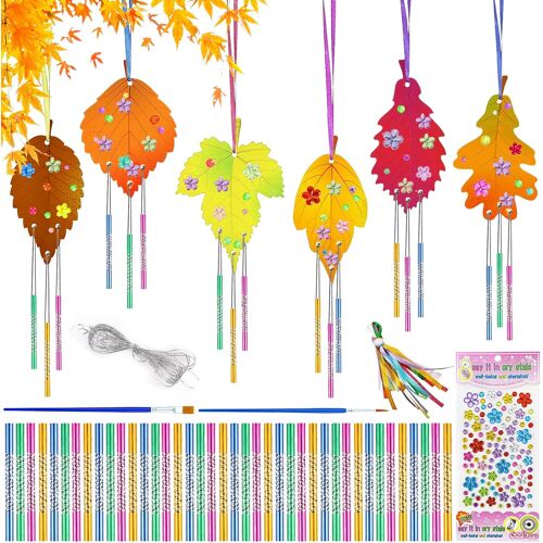 KALANKA-Feuille D'érable Carillons,12 Pièces Kit Carillon Enfant Bricolage Artisanat,Carillon à Fabriquer en Bois,Eolien pour Enfants,pour Enfants et Activités D'automne