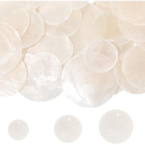 Kalanka-1 Boîte De 60 Breloques Rondes En Coquillage Capiz De 3 Tailles Breloques Plates En Coquillage En Vrac Blanches Pour La Plage L'été Hawaï En Nacre Pour La Fabrication De Bijoux Pendentifs Bo