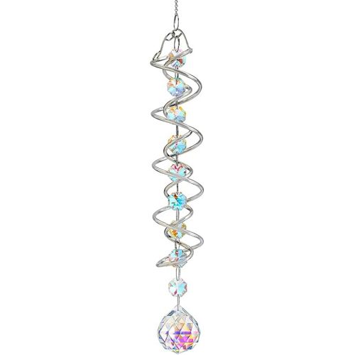 KALANKA-Balle de vue colorée en forme de queue en spirale, 17,7 pouces, carillon éolien attrape-soleil, double spirale avec perles octogonales et chaîne, cristaux arc-en-ciel pour la décoration de ja