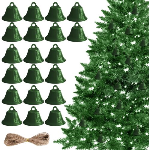 KALANKA-Clochettes pour bricoler, 20 clochettes vertes avec 10m de ficelle de jute, cloche pour travaux manuels, décorations de cloches de Noël pour bricoler, carillons éoliens, dressage de chiens