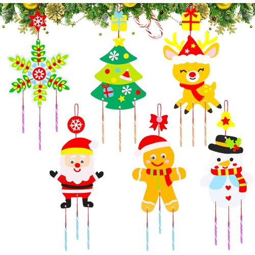KALANKA-6pcs Noël Artisanat Carillons Éoliens pour Enfants,Bricolage Kits de Couronnes Noël,Enfants Carillons éoliens Ensemble,Feutre Noël Couronne,pour Enfants Craft Set Décorations de Noël