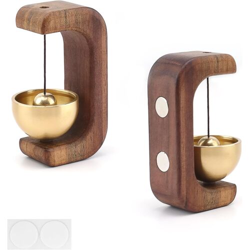 KALANKA-Cuivre Carillon de Porte Décorative, Autocollant Sonnette en Bois, Sonnettes de Porte Magnétiques, Fabriqué en Bois de Noyer, pour Portes, Magasins, Restaurants, Bars