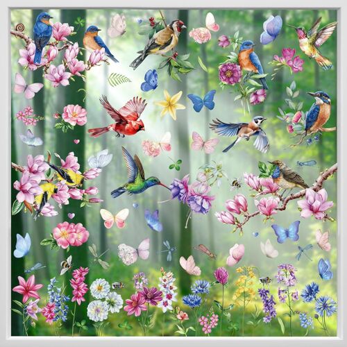 KALANKA-9 Feuilles Autocollants de Fenêtre Printemps, Autocollants d'Oiseau Anti-Collision Film pour Vitre, Papillon Branches Escargots Abeille PVC Autocollants Décoration de Printemps