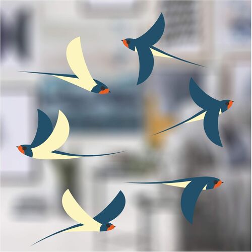 KALANKA-Stickers pour fenêtre | 6 Superbes autocollants décoratifs au Motif Hirondelles | Stickers Anti Collision Oiseaux