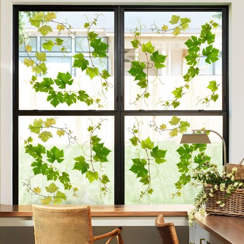 KALANKA-Stickers Fenetre Feuilles de Vigne Vertes 2 Sets- Autocollant Fenetre Décoratif, Stickers Vitres Electrostatique Anti-Collision pour Fenêtre, Porte, Cuisine, Bureau et Chambre