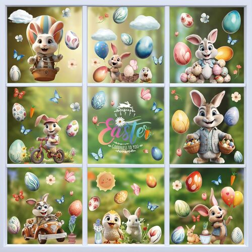 KALANKA-130 Pièces Pâques Fenêtre Autocollants, 9 Feuilles Autocollant Lapins, Papillon, Carotte, Fleur, Oeuf de Pâque, Autocollants Pâques Décoration