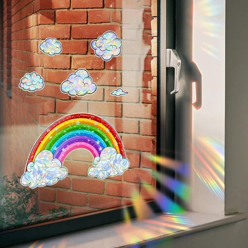 KALANKA-Suncatcher Sticker, Autocollants pour Fenêtres Arc-en-Ciel, Autocollants pour Attraper le Soleil, Stickers Muraux Enfants, pour Fenêtres avec Nuages et Arc-en-Ciel pour Enfants