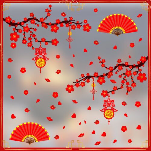 KALANKA-Nouvel An Décoration de Fenêtre Stickers de fenêtre du Nouvel an Chinois 2026 Autocollants de fenêtre Fête du Printemps Amovibles Sticker Mural Année du Cheval Traditionnelle Fête Printemps