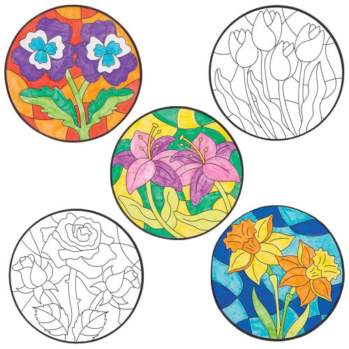 KALANKA-Décorations de Fenêtre motif Fleurs - Lot de 12, Activités Manuelles pour Enfants (AT393)