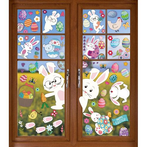 KALANKA-Autocollants de Fenêtre de Pâques, 9 Feuilles Stickers Paques Fenetre, Autocollants de Pâques, Fenêtre Stickers Paques Decoration, Autocollants Oeufs de Pâques, Autocollants Pâques Fenêtre (C