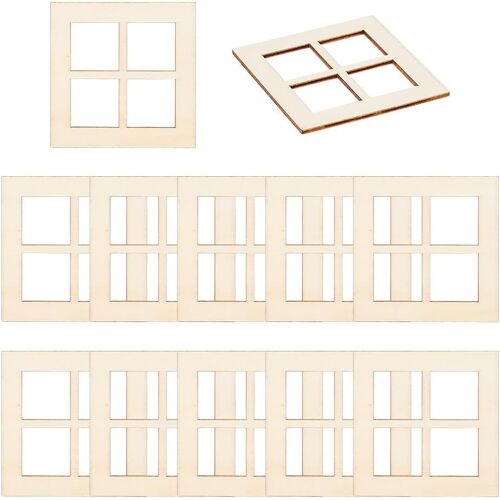 KALANKA-20Pcs Fenêtre Miniature en Bois Cadre de fenêtre Miniature carré Mini Ornements de Jardin pour fenêtre Mini Cadre de fenêtre pour Maisons Miniatures décoration Meubles accessoires-7x7cm