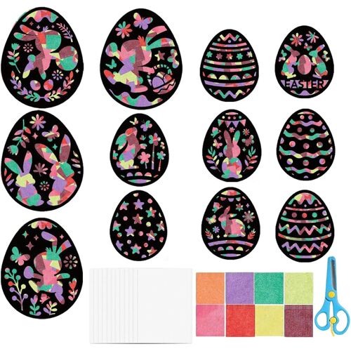 Kalanka-12 Pièces Bricolage Paques Bricolage Paques Enfant Paque Decoration Kit Décoration Autocollants Fenêtre Pochoirs Oeufs Décorer Pochoirs Gommette Sticker 32 Feuilles Papiers Colorés Diy Loisir
