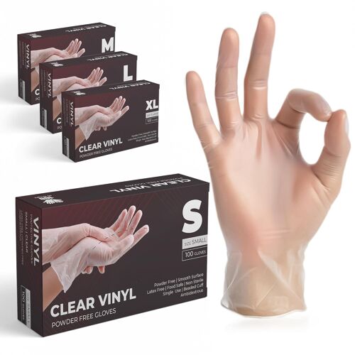 Kalanka-K-Mart Gants Jetables, En Vinyle Transparent, Jetables, Non Poudrés, Gants De Qualité Alimentaire, Extra Forts ¿ Boîte De 100 ¿ Transparent