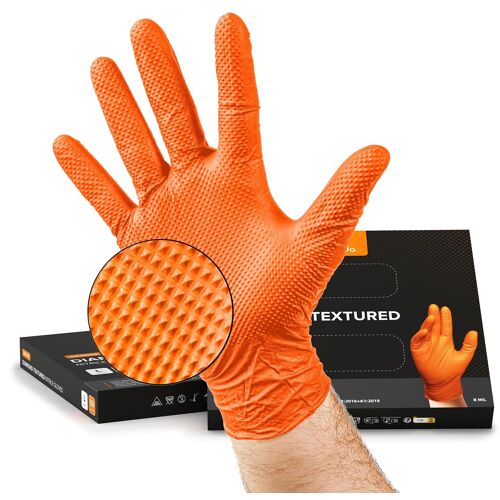 Kalanka-Gants Jetables 2 À 3 Fois Plus Épais Nitrile Orange Gants Jetables Renforcés Pour L'automobile, Le Jardinage Ou Les Tâches Ménagères Gants De Travail ¿ Sans Latex, Sans Poudre (L)