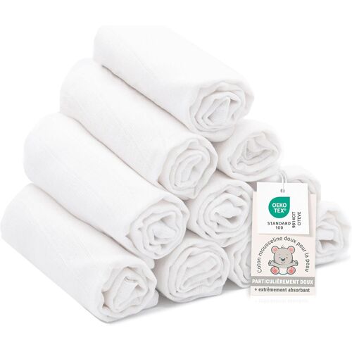 Kalanka-Lot De 10 Gants De Toilette Pour Bébés - 35x50 Cm - En Coton - Gants De Toilette Doux Pour La Peau - Très Doux Et Agréables Au Toucher - Lavables Jusqu'à 95 °C - Couleur Blanche