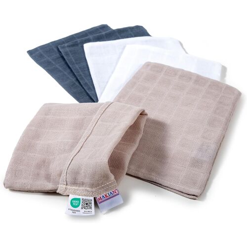 Kalanka-- Gant De Toilette Bebe (Lot De 6 Pièces) - Debarbouillette Bebe 15x20 Cm, Coton Mousseline 100% Certifié Oekotex Standard 100 - Graphit, Greige, Blanc