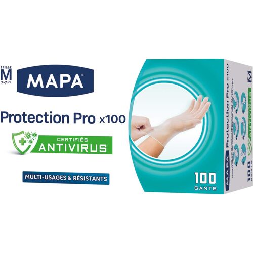 KALANKA-MAPA - Gants Protection Pro x 100 - Gants Fins en Vinyle non-poudrés et sans Latex - Recyclables avec TerraCycle® - Certifiés Antivirus - Boîte Distributrice de 100 gants - Taille M