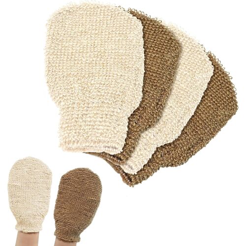 Kalanka-Gants Exfoliants 4 Pièces Gants De Gommage Corporel, Gant Exfoliant Lavable Au Chanvre Gant De Gommage En Profondeur, Mitaines De Douche Gants Pour Hommes Femmes Enfants 