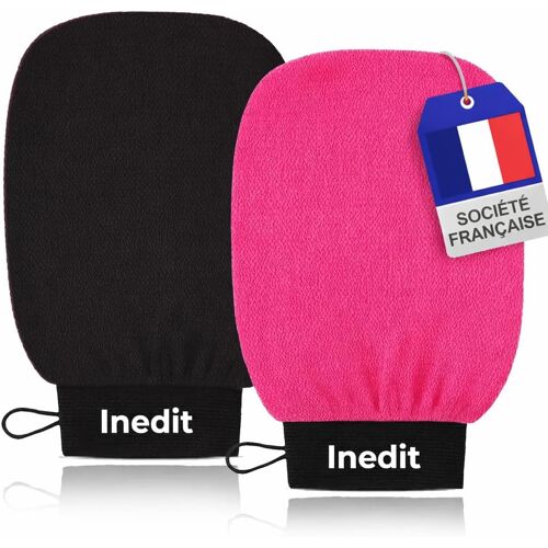 Kalanka-Gant Exfoliant Kessa - Gant De Crin - Gants Gommage Corps Et Visage - Nettoie Et Purifie En Profondeur Les Cellules Mortes, Avec Ou Sans Savon Noir (Noir/Rose, Standard) 
