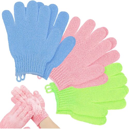 Kalanka-Gant De Douche Exfoliante, Gant Corps A Gommage, 3 Paires Gants Exfoliants, Pour Le Bain Et Le Corps (Bleu Clair + Vert Gazon + Rose) 