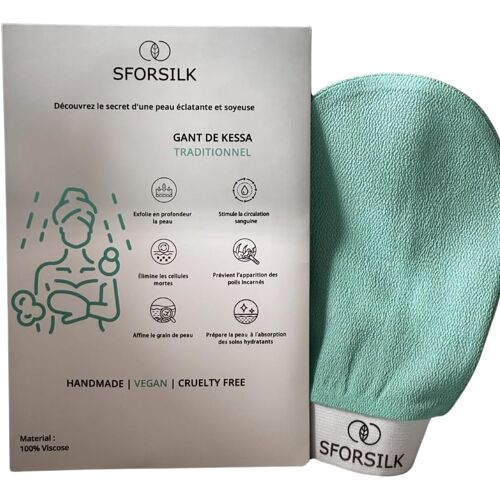 Kalanka-Gant Exfoliant Corps, Exfoliant En Viscose, Vegan Et Fait Main, Vert Menthe, Gommage Peau Naturel, Gant De Crin, Kessa Hammam Et Spa 