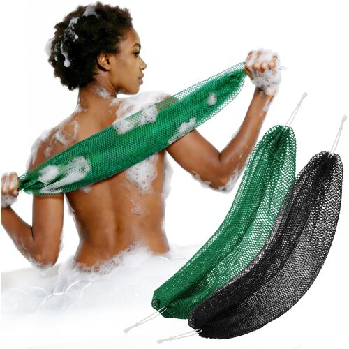 Kalanka-2 Pièces Éponge Africaine Noir Vert Filet De Douche Africain Éponge De Bain, Gant Exfoliant, Gommage Corporel Loofah Pour La Douche Et Le Spa 