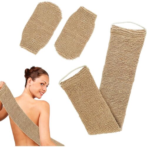 Kalanka-Brosse Dos Douche, Lot De 3 Gant Exfoliant Corps, Gant De Toilette Exfoliant Double Face En Fibre De Bambou, Avec 1 Sangle De Bain + 2 Gants Exfoliants Pour Le Corps (Brun) 