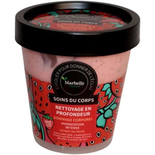 Kalanka-Gommage Corporel Exfoliant À La Fraise - Soin Naturel Du Corps - Hydratant & Adoucissant - Doux Pour Tout Type De Peaux - Parfum Agréable - Corps Et Visage - Scrub - Nettoie Et Exfolie - 220m