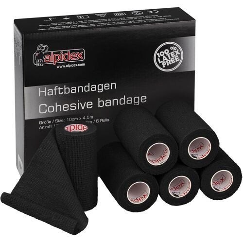 Kalanka-6 Rouleaux Bande Cohésive 10 Cm X 4,5 M Bandage Autoadhésif Plusieurs Couleurs Bande Auto Adhésif Strap Doigt Cheville Genou Médical Pansements Vet Wrap Chien Cheval Chat, Couleur:Noir