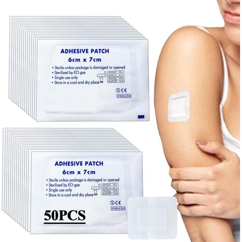 Kalanka-Lot De 50 Pansement Stérile 6x7cm Pansement Adhésif Non Tissé Avec Compresse Absorbante Non Adhérente Pour Petits Plaies, Respirant, Emballés Individuellement 