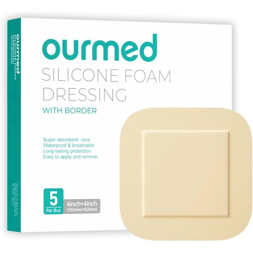 Kalanka-Lot De 5 Pansements En Mousse De Silicone Avec Bordure Adhésive ¿ Bandage Imperméable Très Absorbant Pour Le Soin Des Plaies, Ulcère Diabétique Du Pied, Ulcère De Jambe, 10,2 X 10,2 Cm 