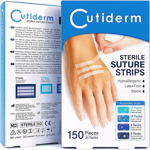 Kalanka-Lot De 150 Bandes (42 Paquets) Adhésives Hypoallergéniques Et Stériles Pour Sutures Et Traitement Des Plaies, 4 Tailles 